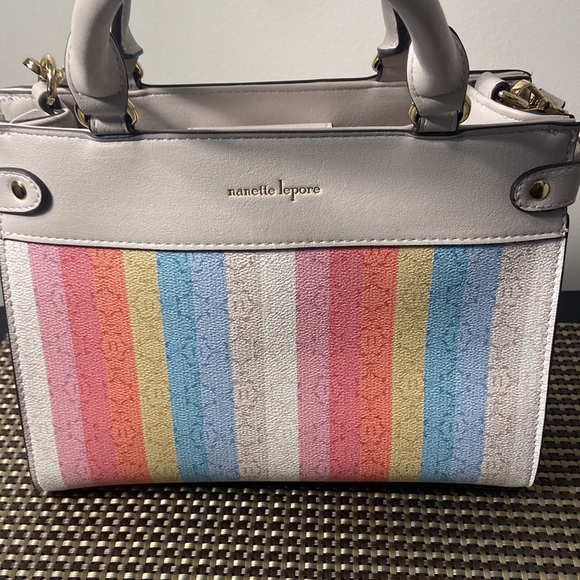 Nanette Lepore Logo Stripe Satchel In Mesh Tote - Picture 3 of 12